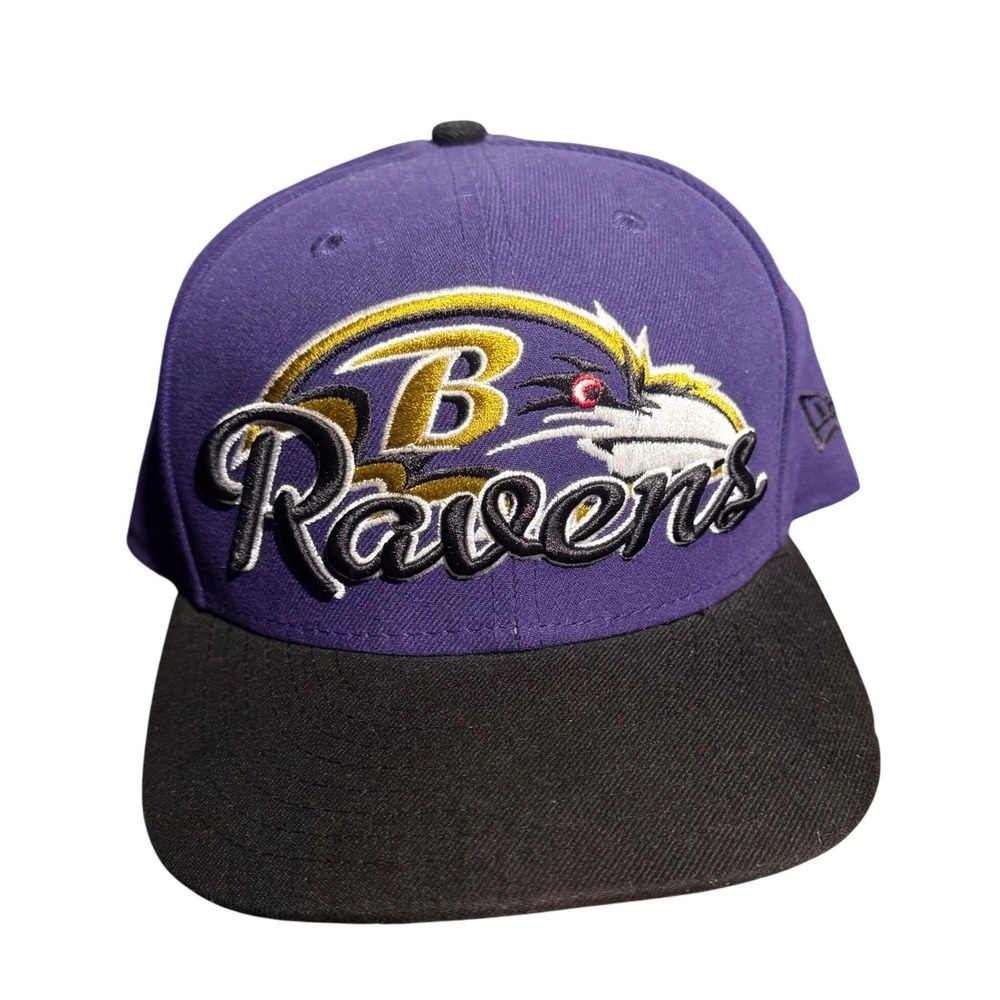 New Era Baltimore Ravens Big Logo Script Down 59FIFTY Fitted Hat Cap Sz 7 1/8 - Picture 1 of 3